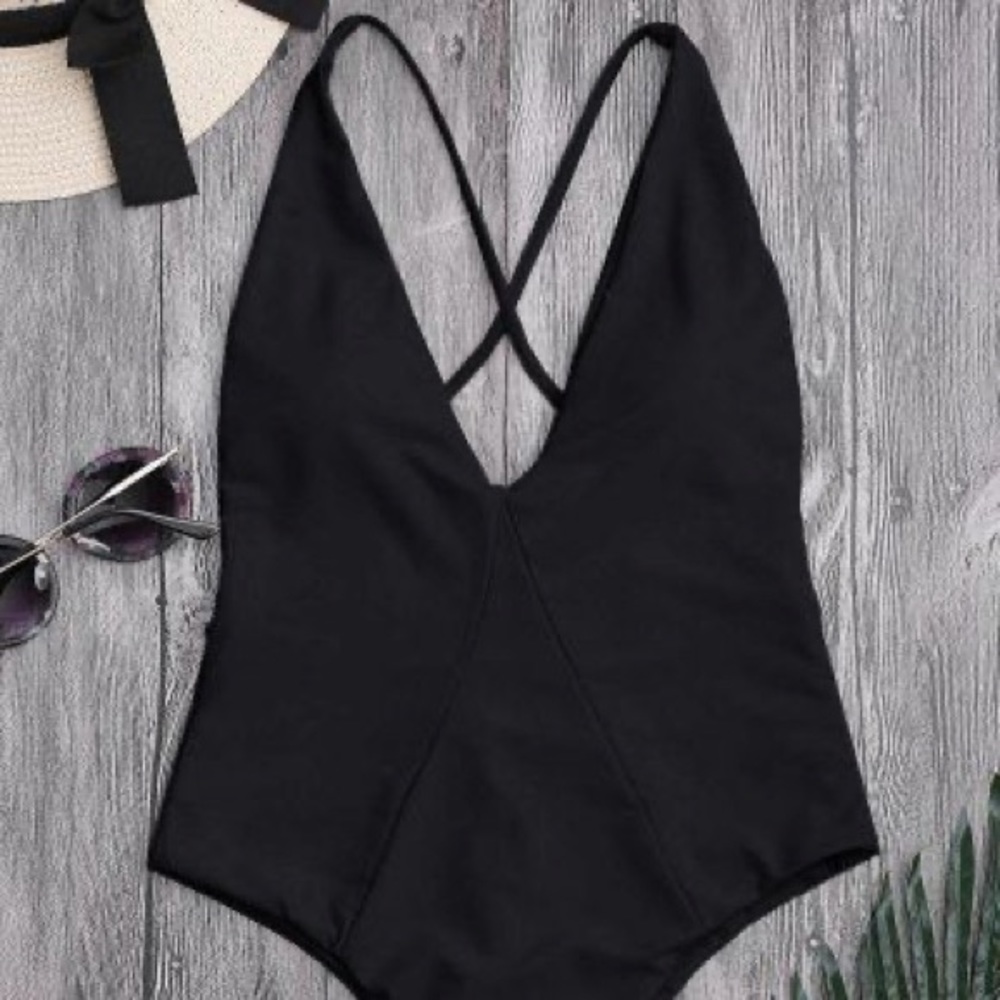 NWOT Black One Piece Criss Cross Back